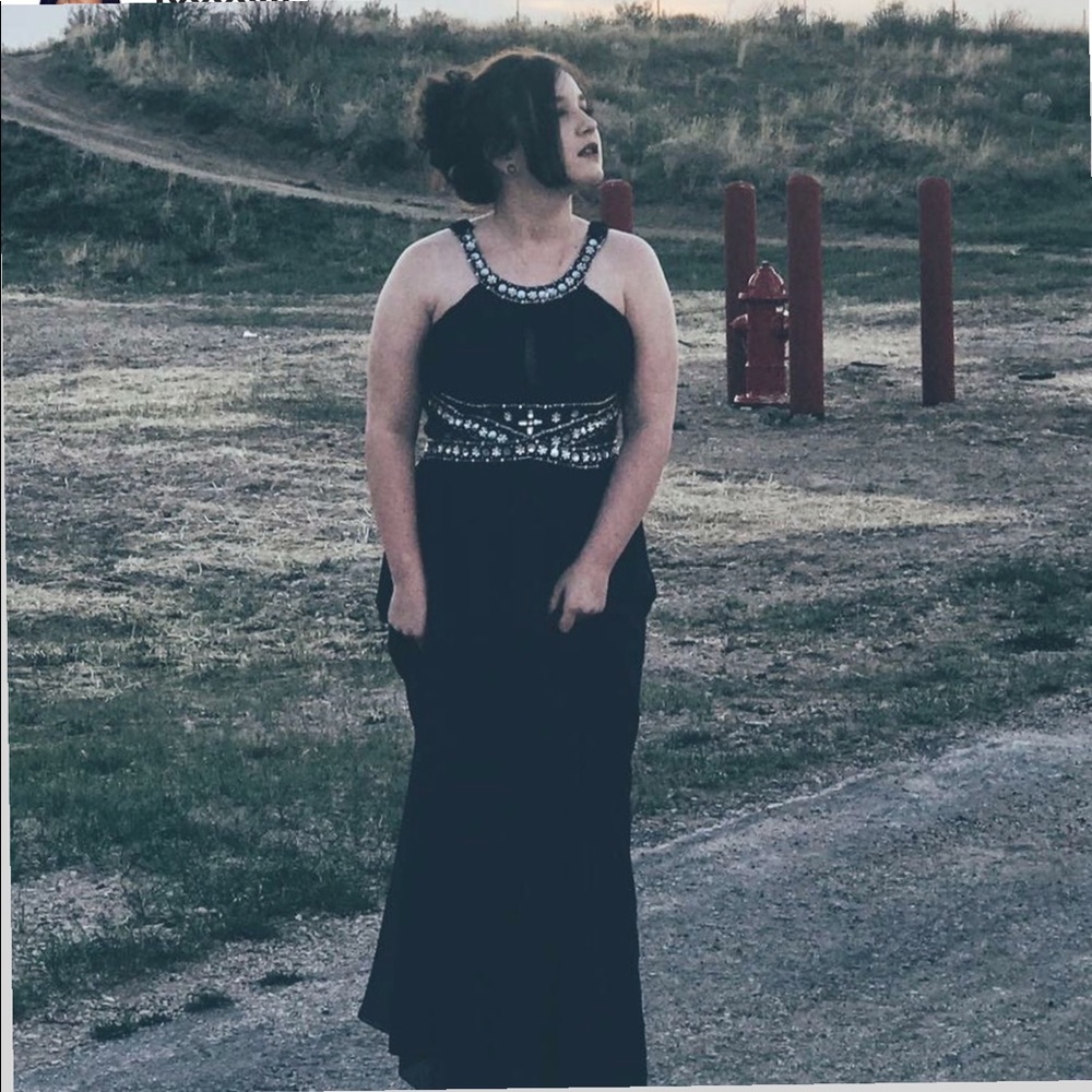 Navy Blue Halter Neck Prom Dress